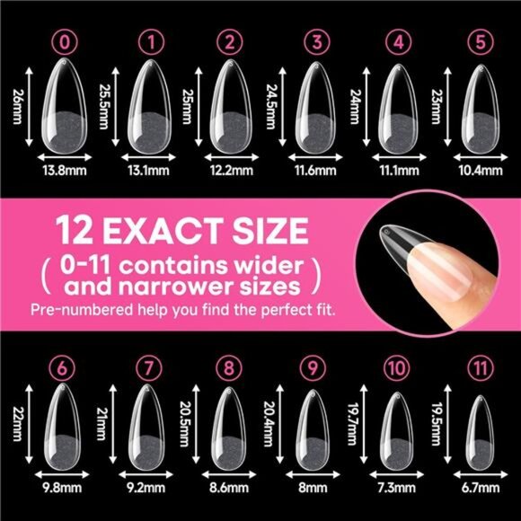 UNA GELLA Almond Fake Nails 216pcs Almond Press on Nails Pre-shape Nails Tips - Picture 6 of 8